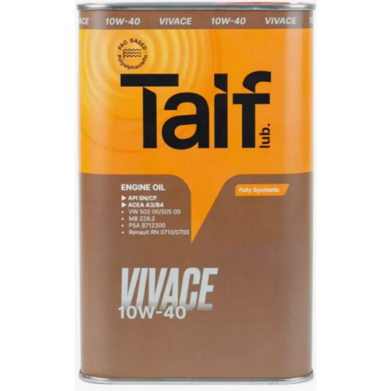 TAIF VIVACE 10W-40 PAO SN/CF A3/B4 1л синт. моторное масло (12 шт)