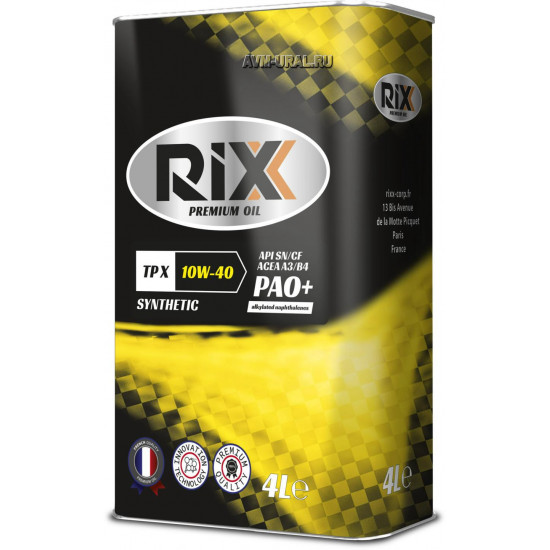 RIXX TP X 10W-40 SN/CF А3/В4 PAO 4л спорт моторное масло синт (4 шт)