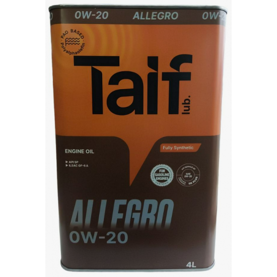 TAIF ALLEGRO 0W-20 SP, GF-6 4л. синт. моторное масло (4 шт)